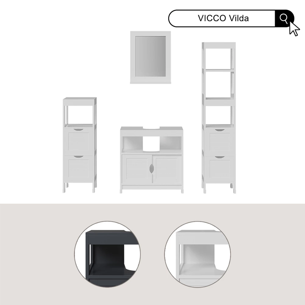Vicco Halfhoge kast Grijs 30 x 89 cm met 2 laden, Vilda