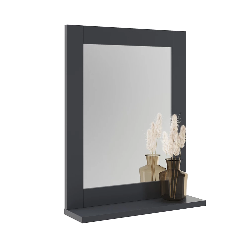 Specchio da bagno in Grigio su sfondo bianco con elementi decorativi