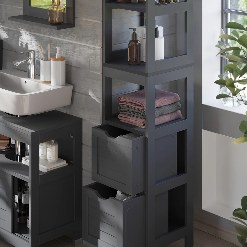 Primo piano di Armadio per il bagno in Grigio, mostrando texture/dettagli