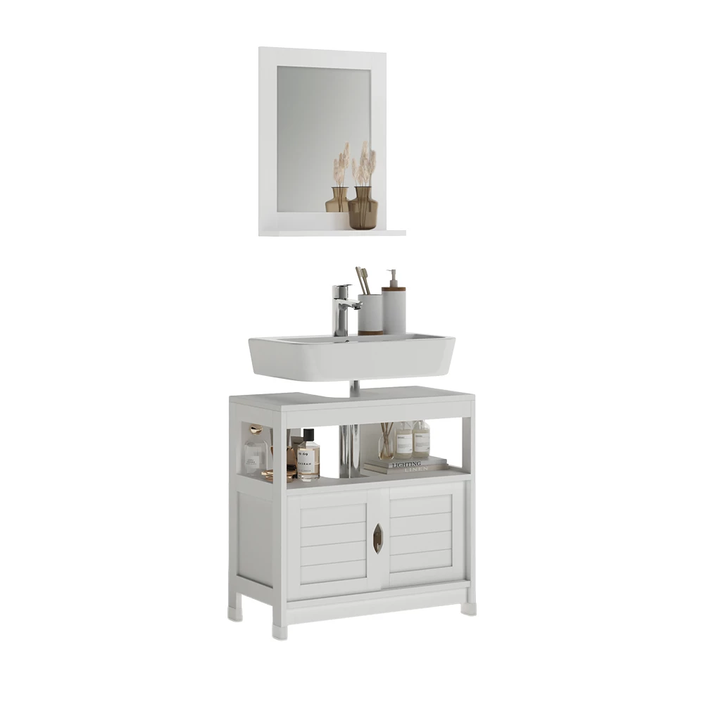 Primo piano di Set di mobili da bagno in Bianco, mostrando design e dettagli della superficie