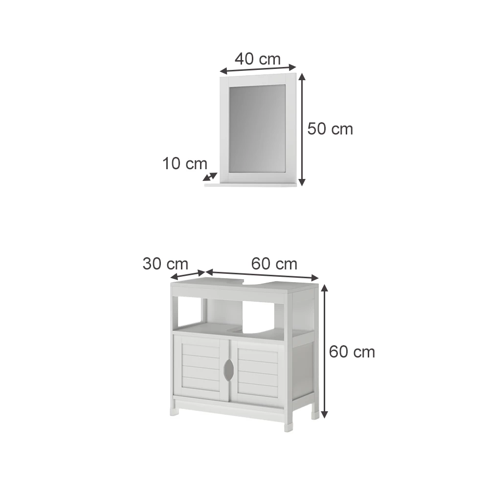 Set di mobili da bagno in Bianco su sfondo bianco con dimensioni visibili