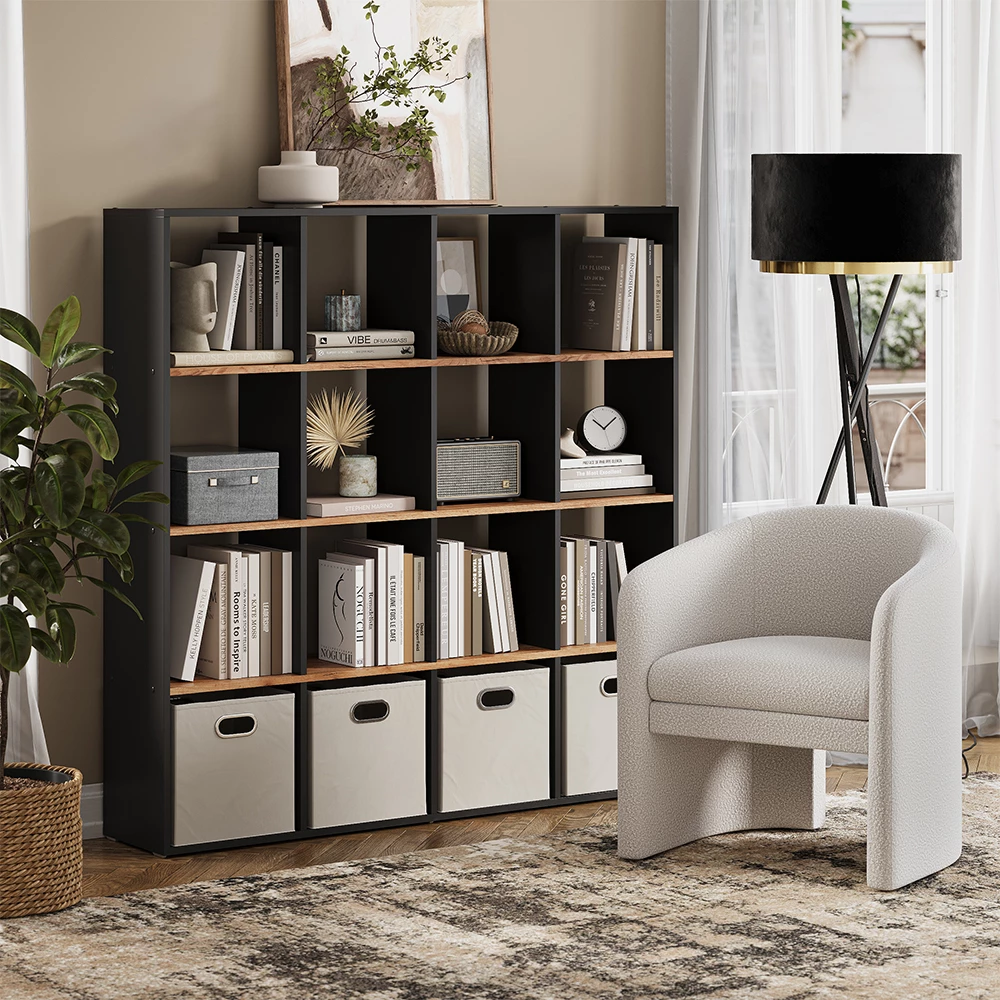 Vicco Séparateur De Pièce Cube 107,2x143 Cm - Étagère Cubique Chêne Blanc/Force D'Or - 11 Compartiments Ouverts Pour Rangement Bibliothèque Moderne