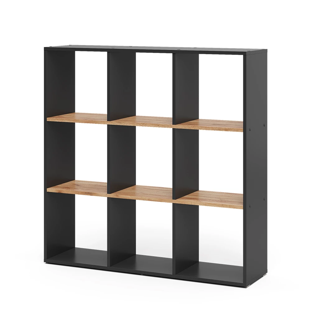 Meuble de rangement cube en Anthracite/chêne doré sur fond blanc