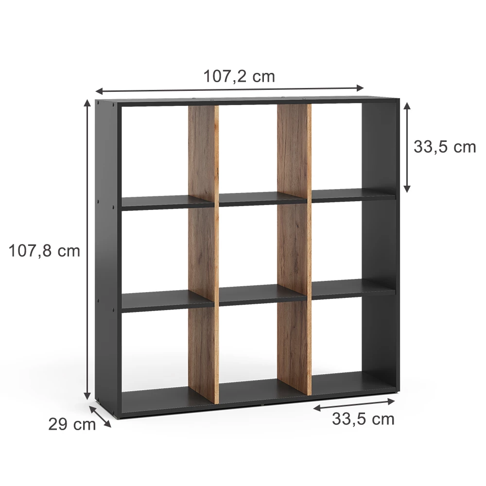 Meuble de rangement cube en Anthracite/chêne doré sur fond blanc