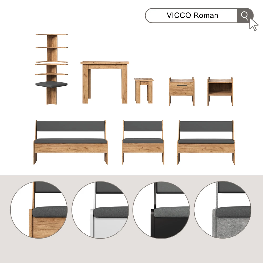 livinity® Eckbankgruppe Weiß 180 x 41.5 cm mit Tisch, Roman