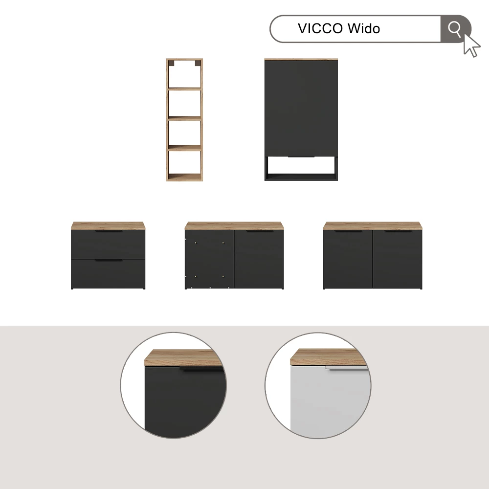 livinity® Wohnwand Anthrazit 3 Teile, Wido
