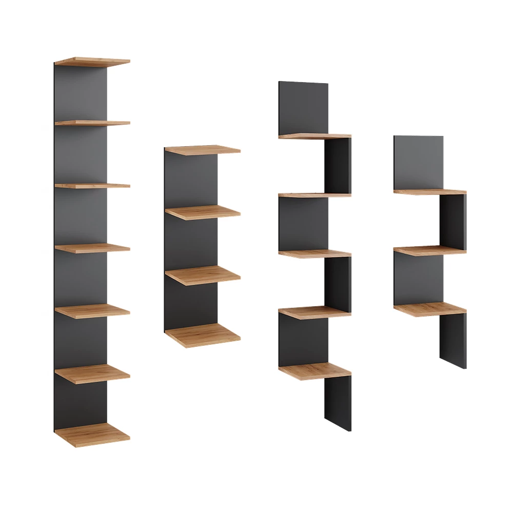 Vicco Wandregal Anthrazit 28 x 190 cm 2er Set, Paolo