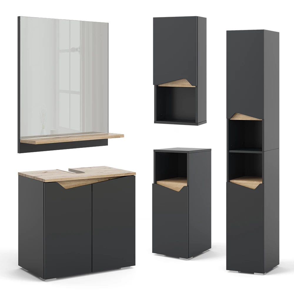 Vicco Badkamermeubelcombinatie Antraciet 3 stuks, met midikast, Marelle
