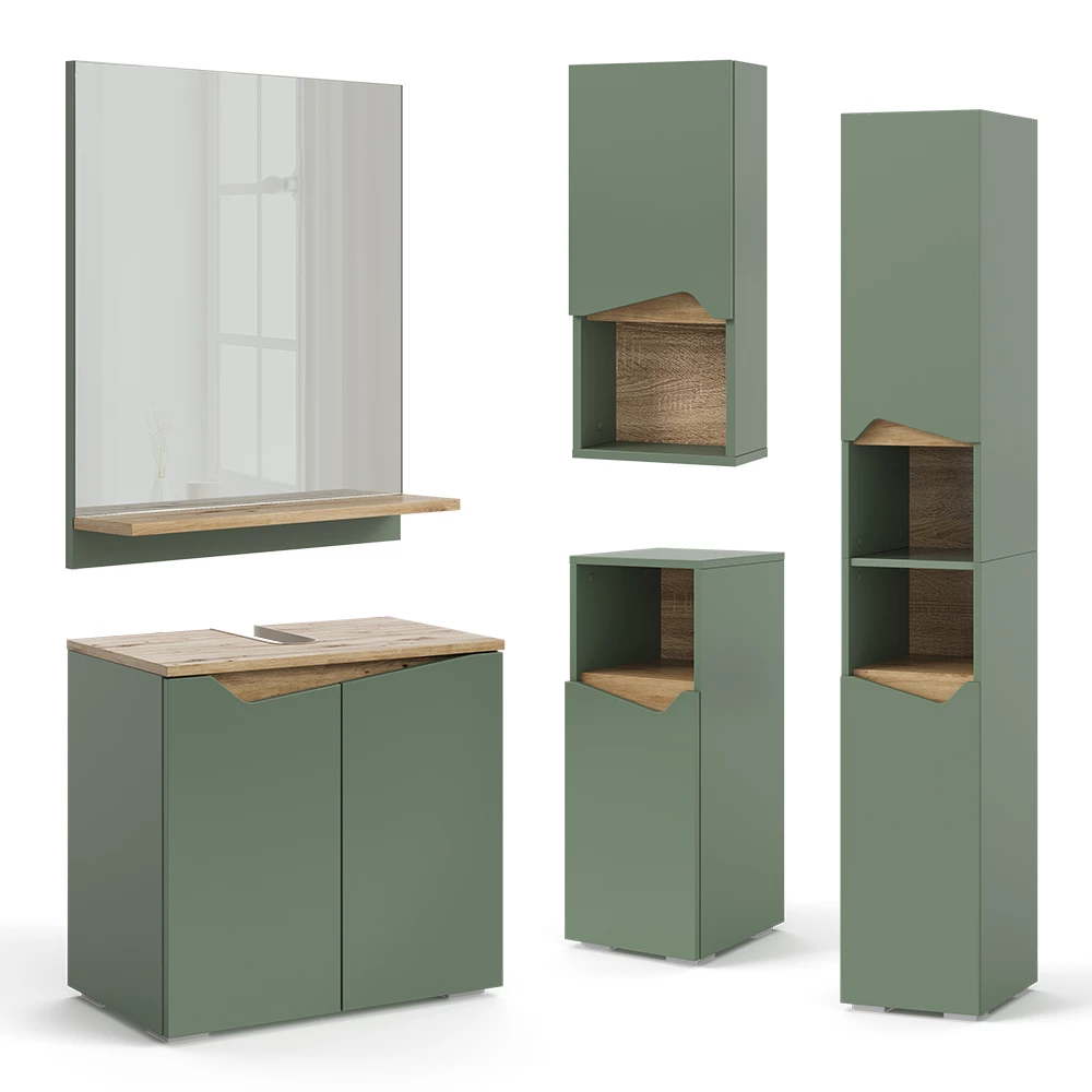 Vicco Badkamermeubelset Groen/Kunstzinnig 5 Teile, Marelle