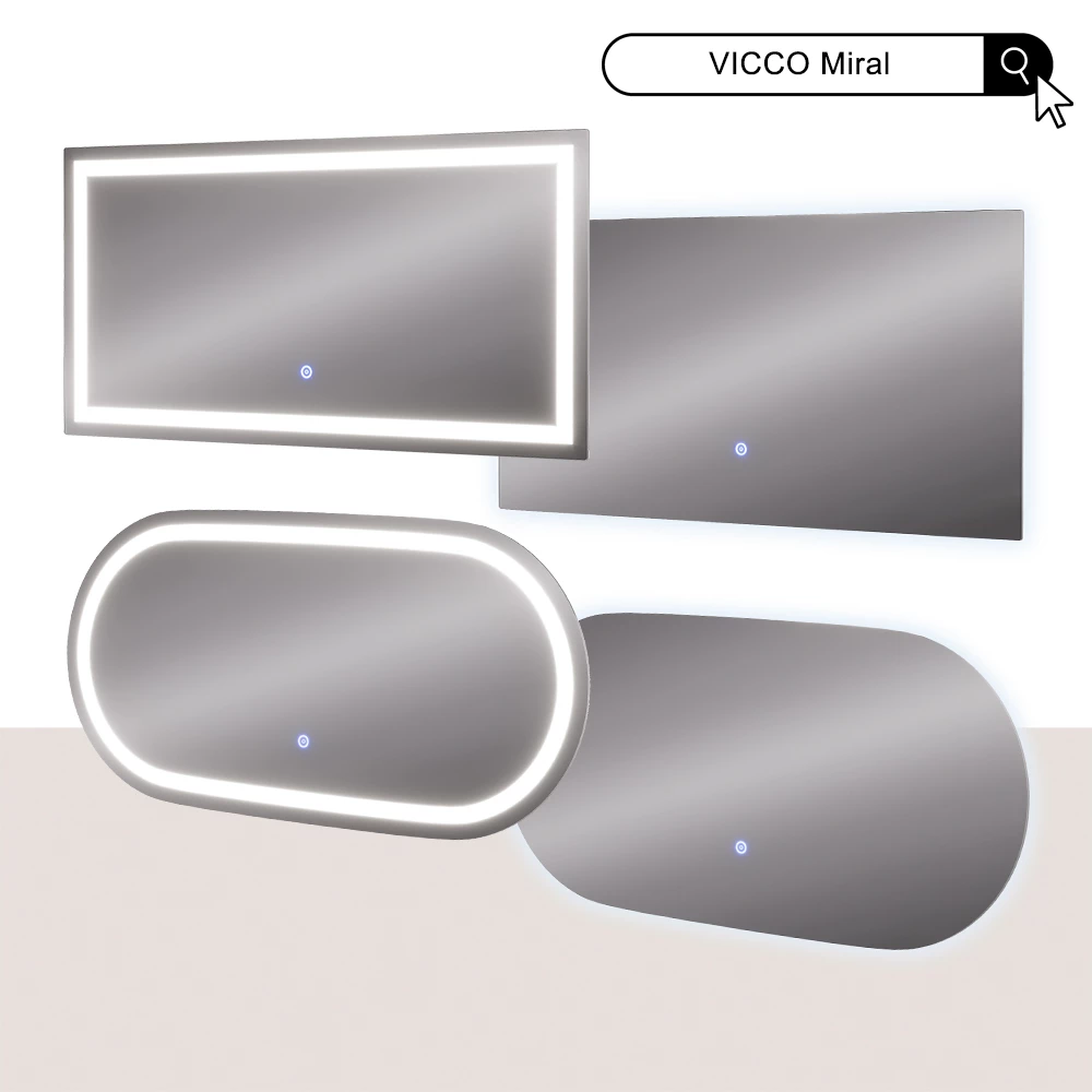 Vicco Badezimmerspiegel Glas 50 x 100 cm mit Frontlight Beleuchtung, Miral
