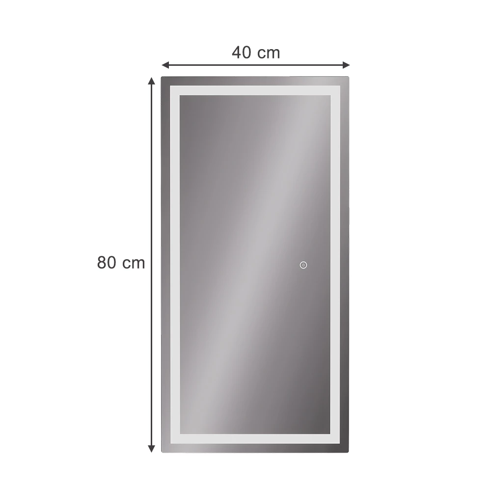 Specchio bagno in Vetro su sfondo bianco con dimensioni visibili