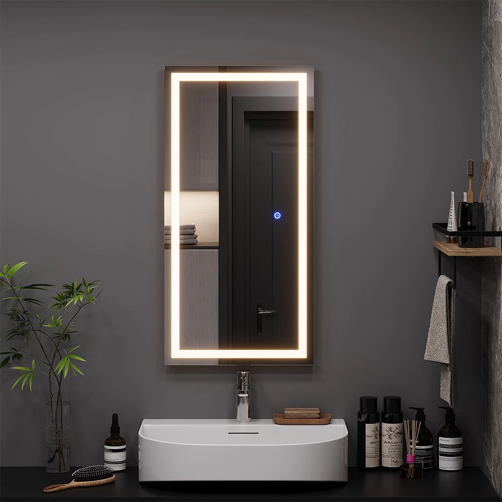 Specchio bagno in Vetro, mostrato in un ambiente ambientale con decorazioni