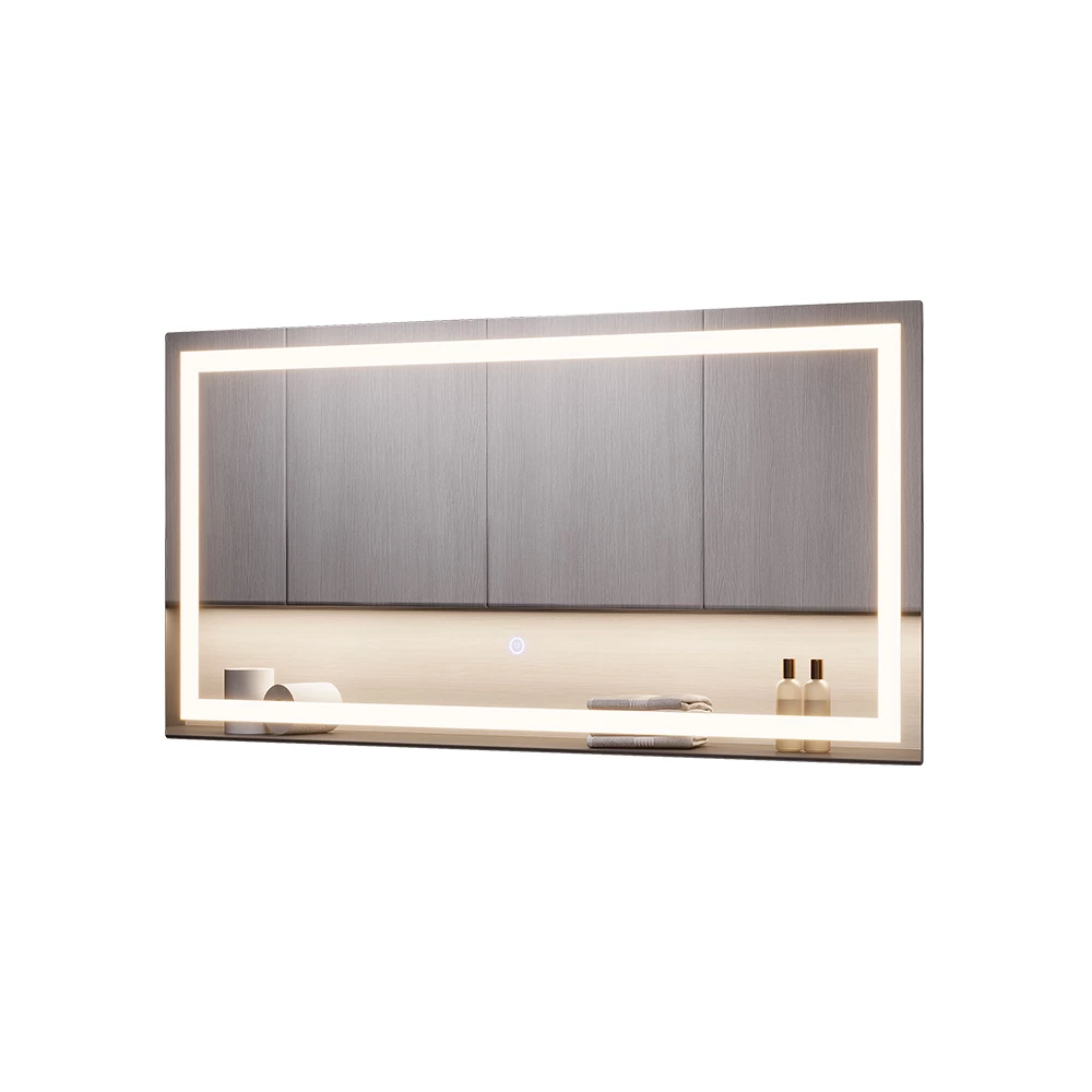 Specchio bagno in Vetro su sfondo bianco con elementi decorativi