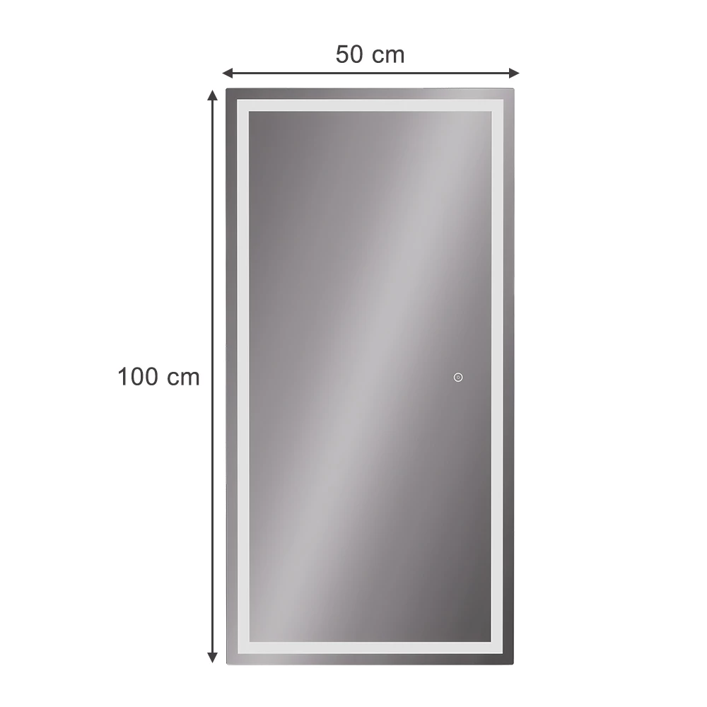Specchio bagno in Vetro su sfondo bianco con dimensioni visibili