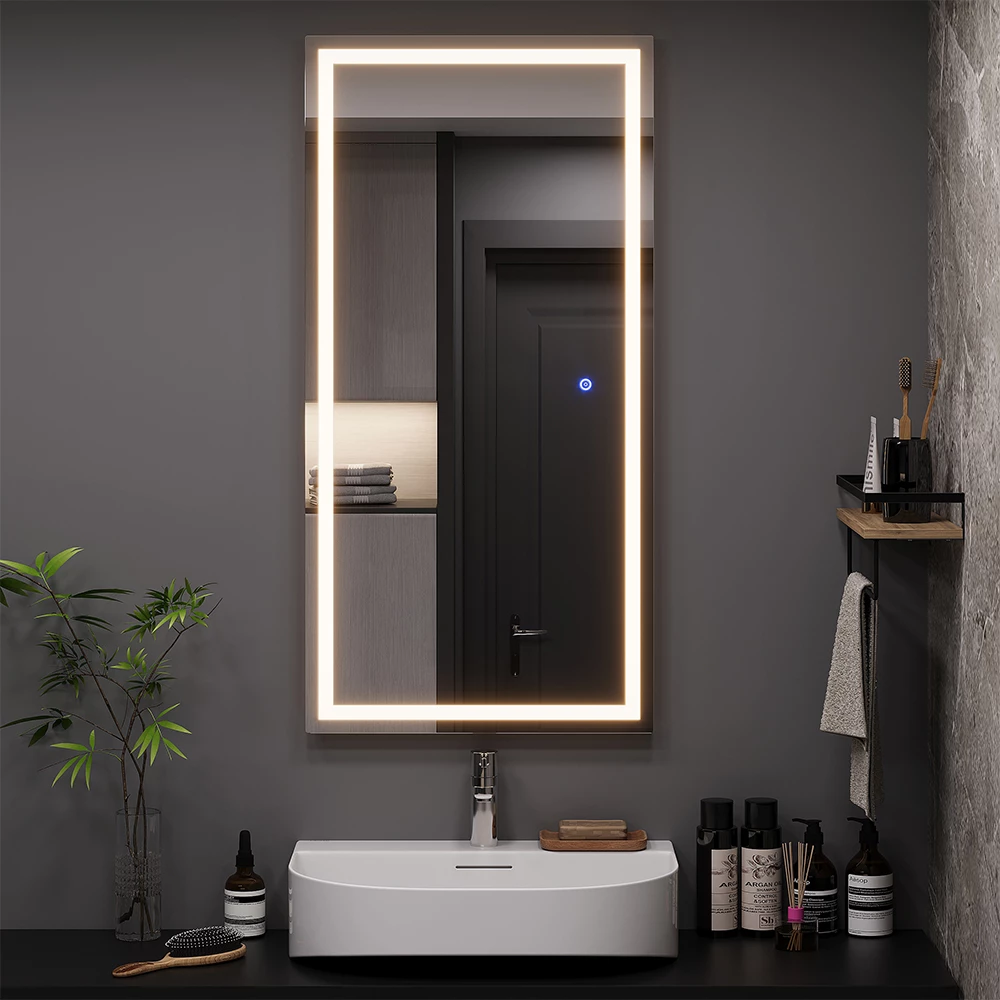 Specchio bagno in Vetro, mostrato in un ambiente ambientale con decorazioni