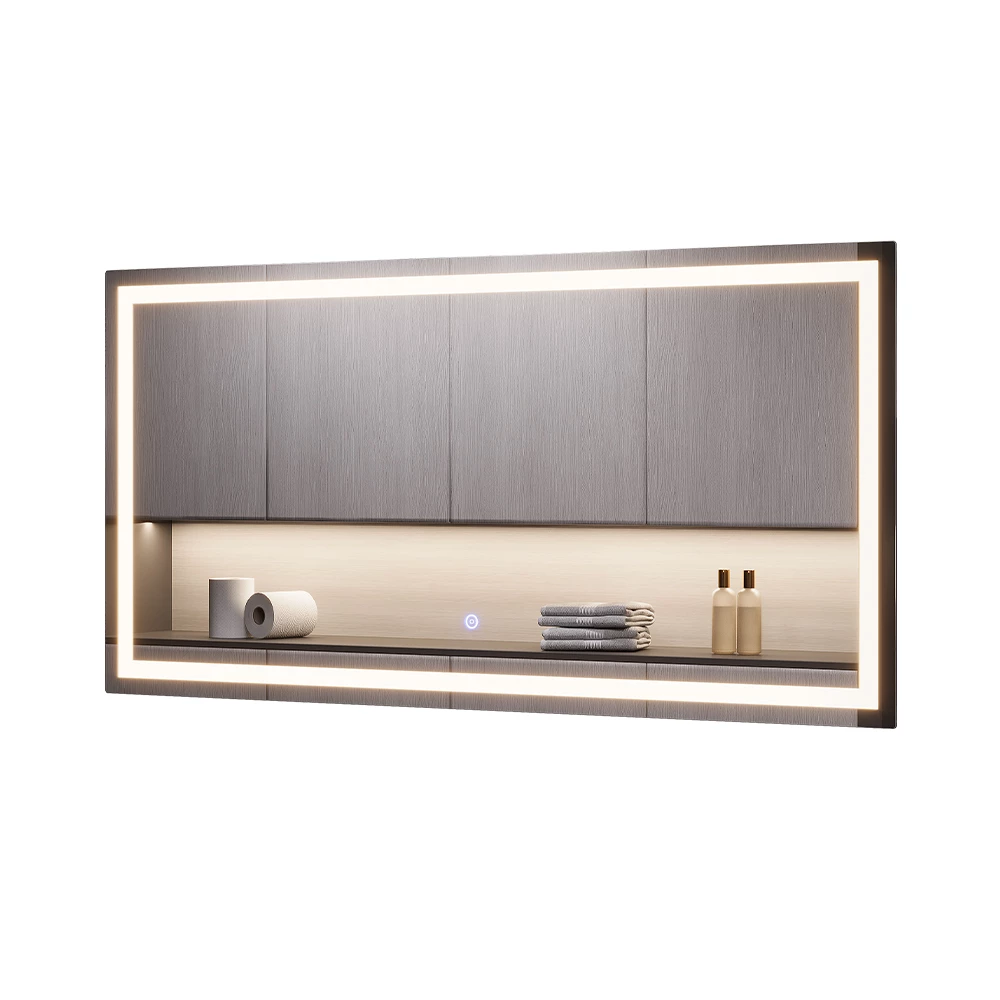 Specchio bagno in Vetro su sfondo bianco con elementi decorativi