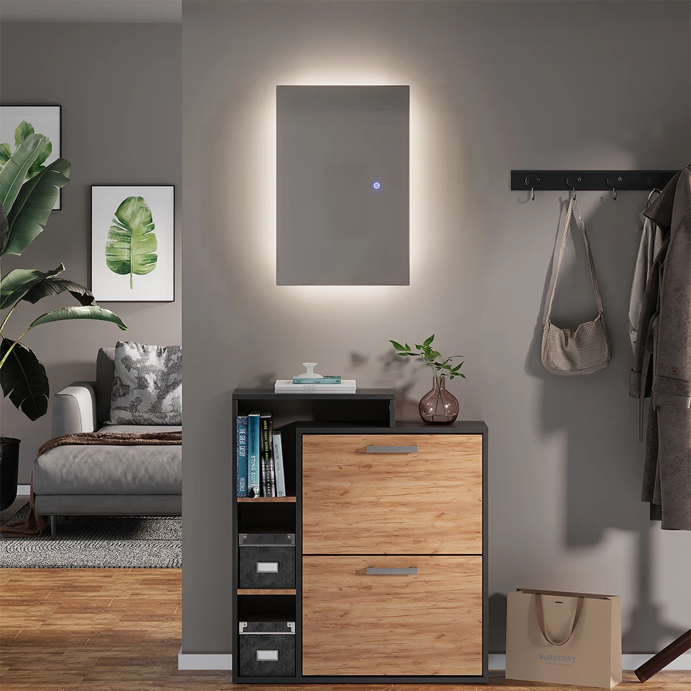 Vicco Badezimmerspiegel Glas 40 x 60 cm mit Backlight Beleuchtung, Miral