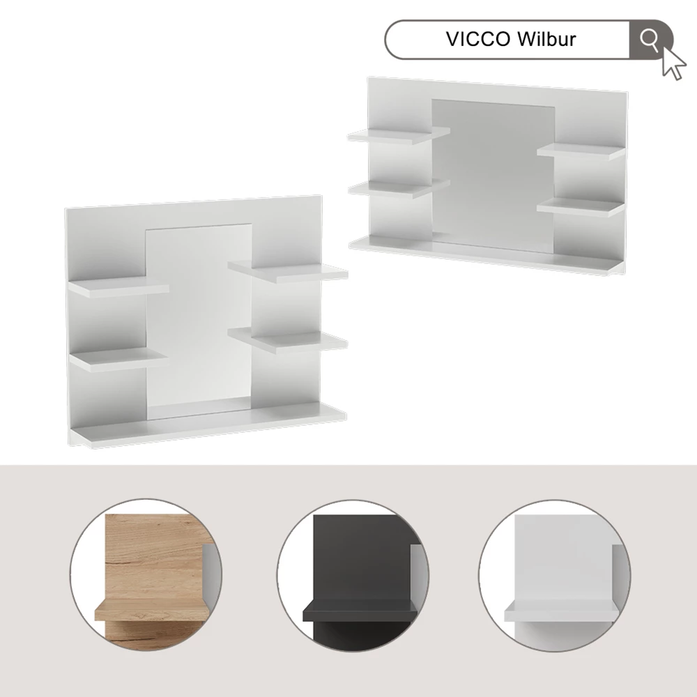 Vicco Badspiegelschrank Goldkraft Eiche 78 x 50 cm mit Regalen, Wilbur