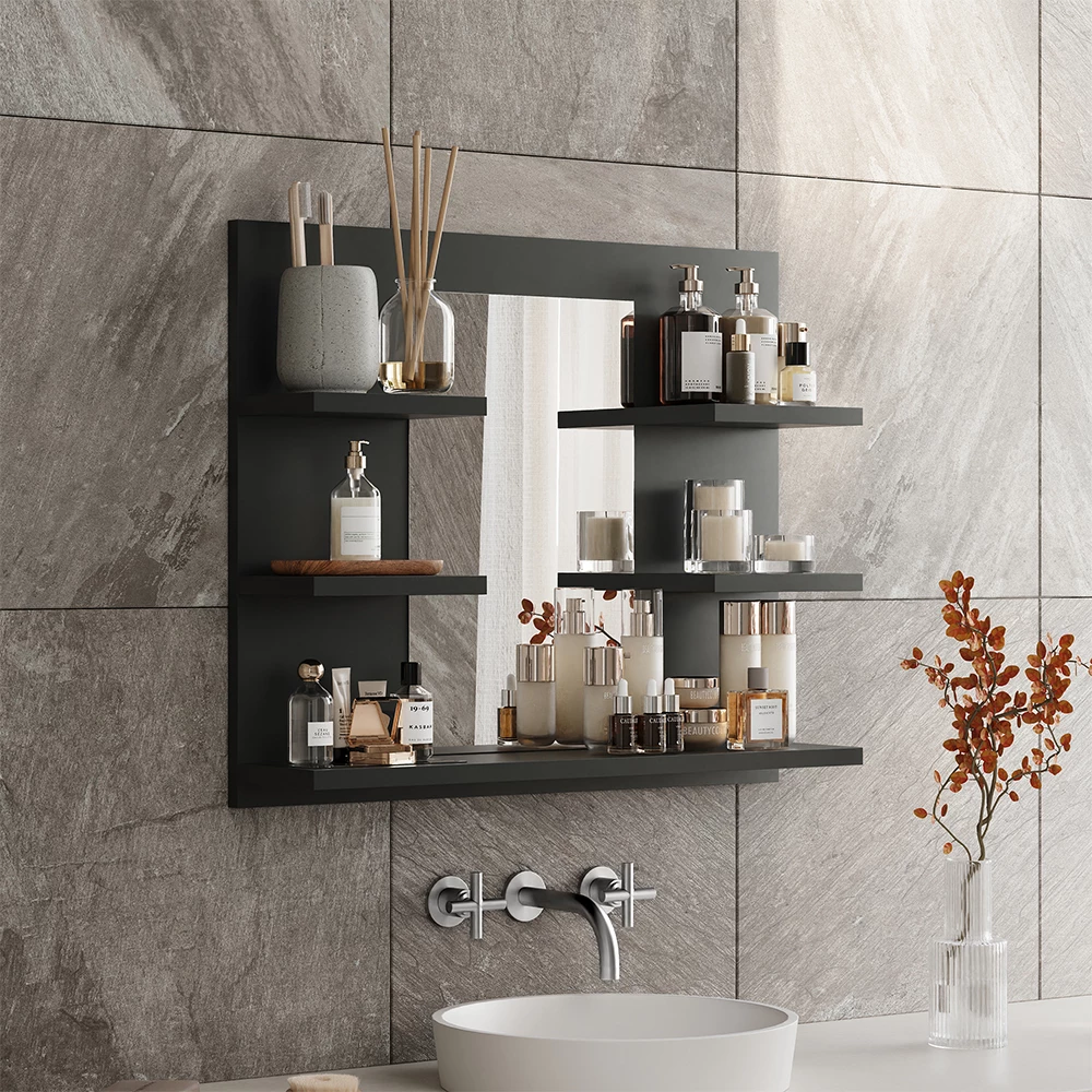 Vicco Badkamerspiegelkast Antraciet 58.8 x 50 cm met planken, Wilbur