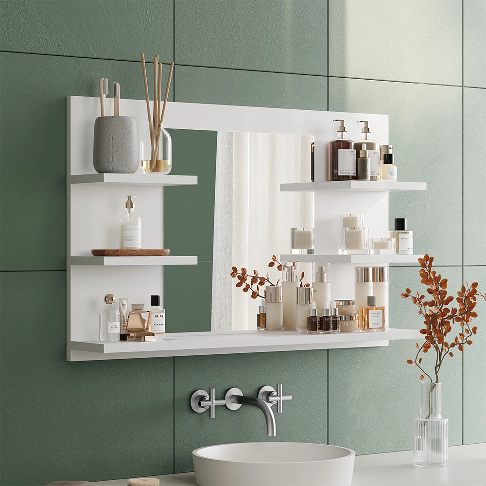 Vicco Badspiegelschrank Weiß 78 x 50 cm mit Regalen, Wilbur