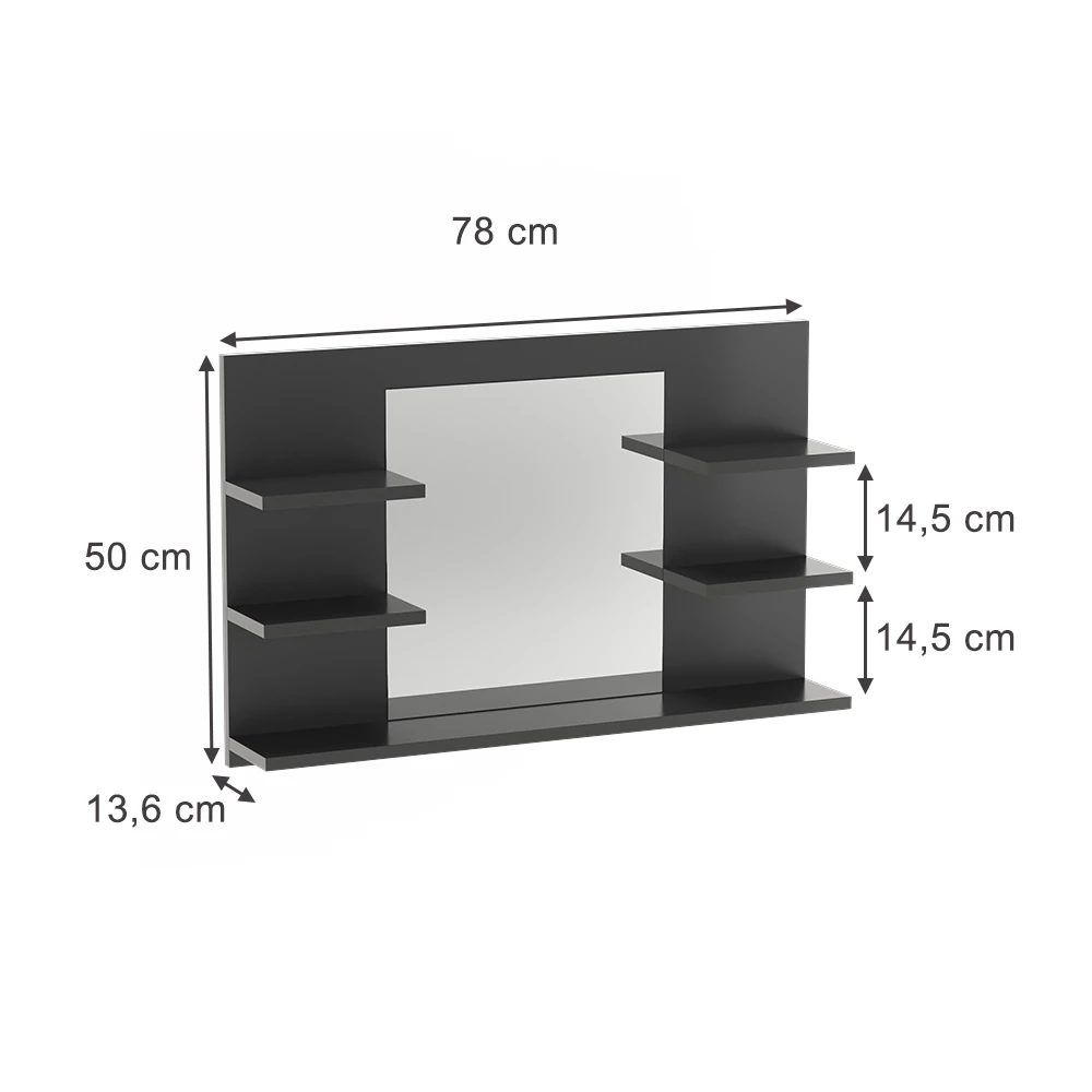 Specchio contenitore bagno in Antracite su sfondo bianco con dimensioni visibili