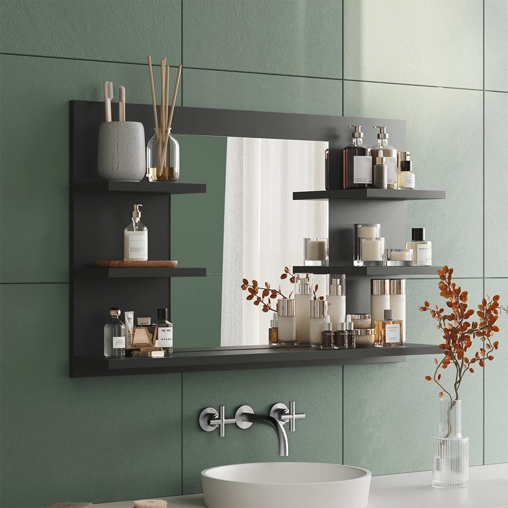 Vicco Specchio contenitore bagno Antracite 78 x 50 cm con ripiani, Wilbur