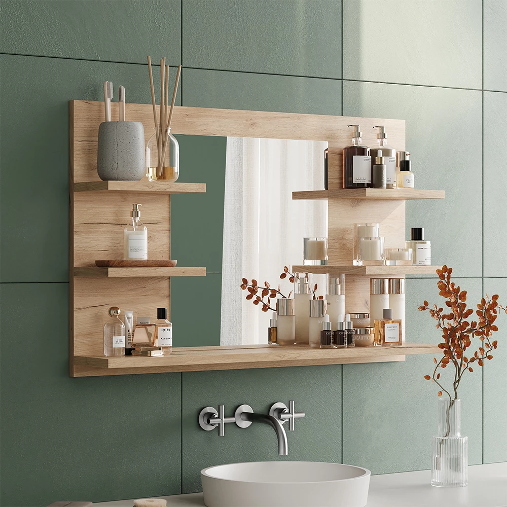Vicco Badspiegelschrank Goldkraft Eiche 78 x 50 cm mit Regalen, Wilbur