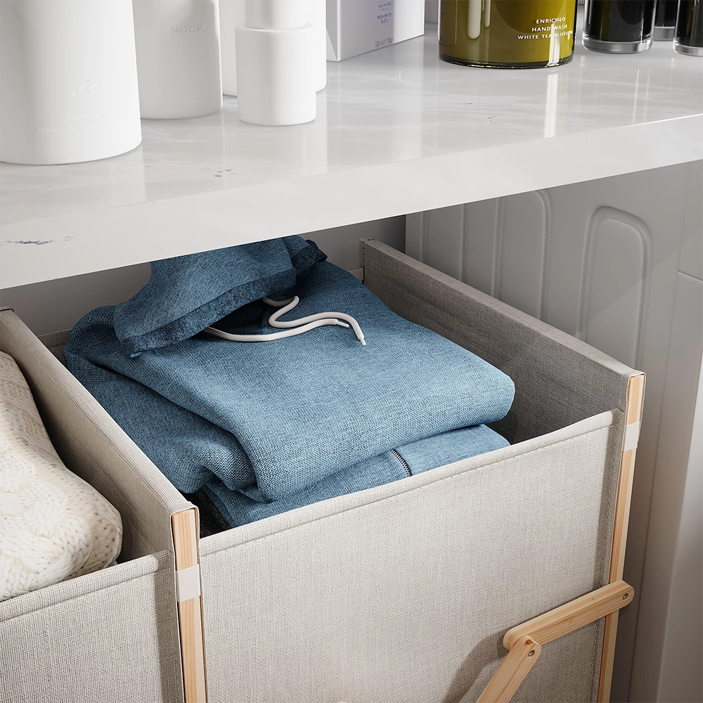 Close-up van Badkamerkast voor wasruimte in Beige, met textuur/details