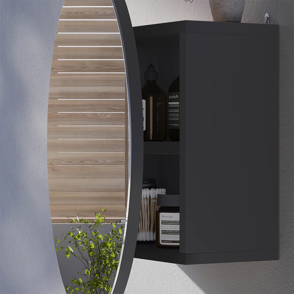 Primo piano di Specchio contenitore bagno in Antracite, mostrando texture/dettagli