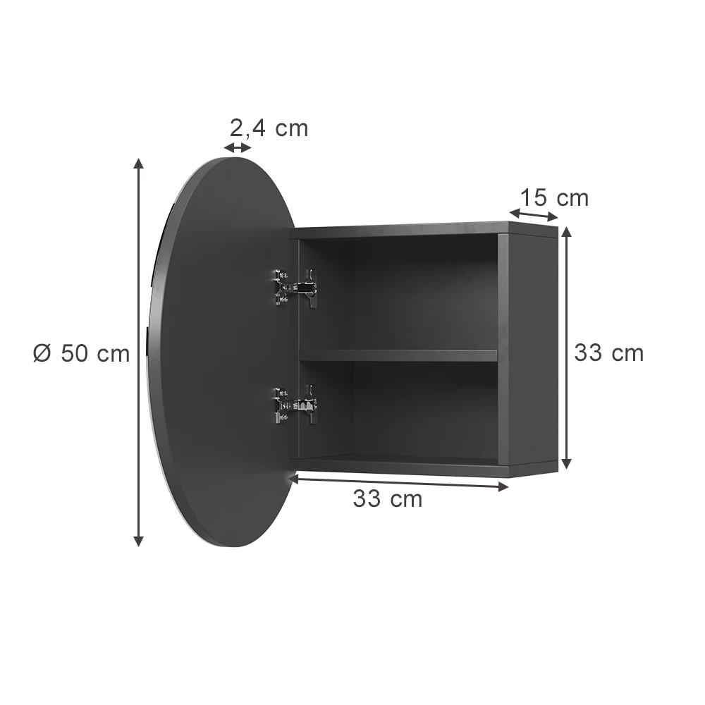 Specchio contenitore bagno in Antracite su sfondo bianco con dimensioni visibili