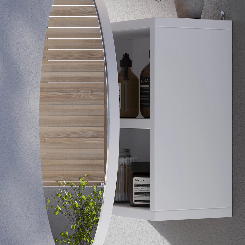 Close-up van Badkamerspiegelkast in Wit, met textuur/details