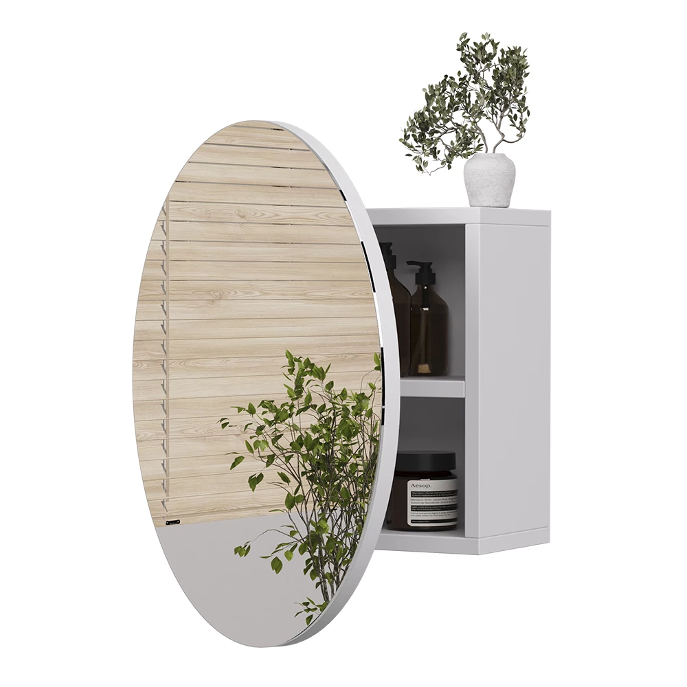 Badkamerspiegelkast in Wit op een witte achtergrond met decoratieve elementen