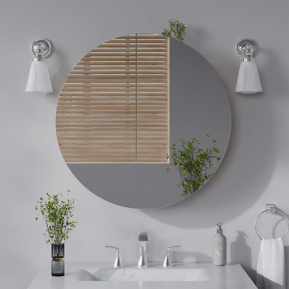 Badspiegelschrank in Weiß, dargestellt im Ambiente mit Dekoration