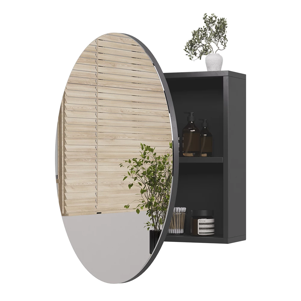 Specchio contenitore bagno in Antracite su sfondo bianco con elementi decorativi