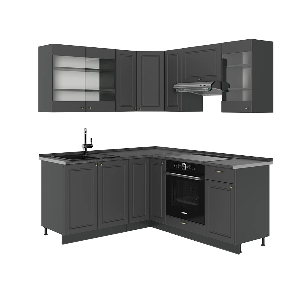 Cuisine en angle Fame-Line, Anthracite maison de campagne/blanc