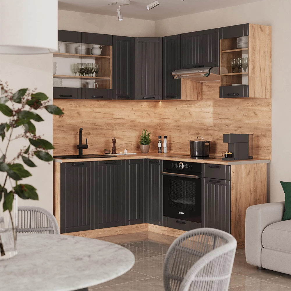 Hörnkök in Mörkgrå on white background