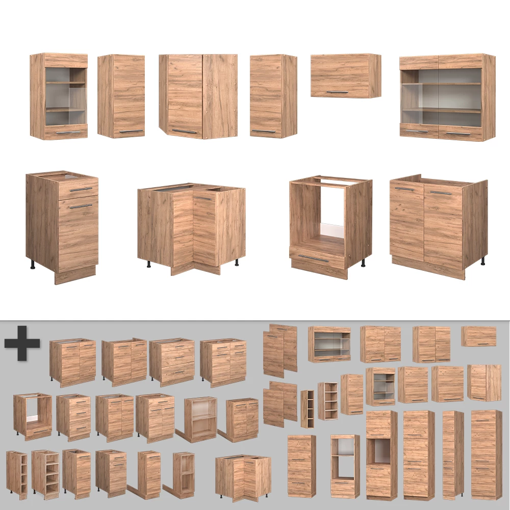 Close-up of Cucina angolare completa in Quercia dorata, showing design and surface details