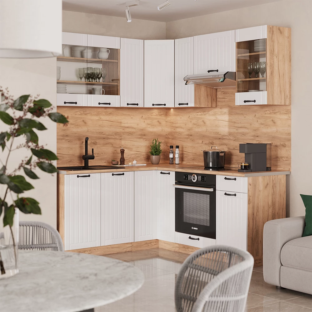 Hörnkök in Vitt hus på landet on white background