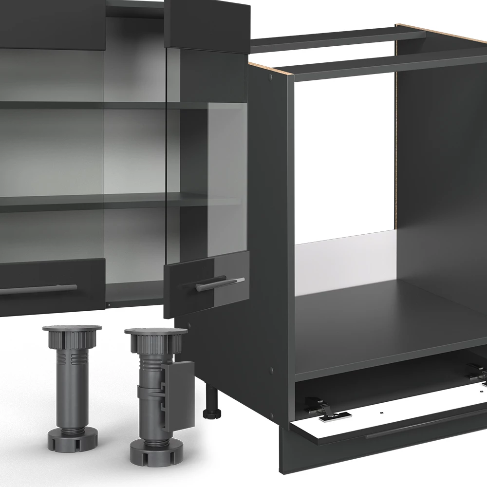 Gros plan de Cuisine en angle en Anthracite Haute brillance, montrant la texture/les détails