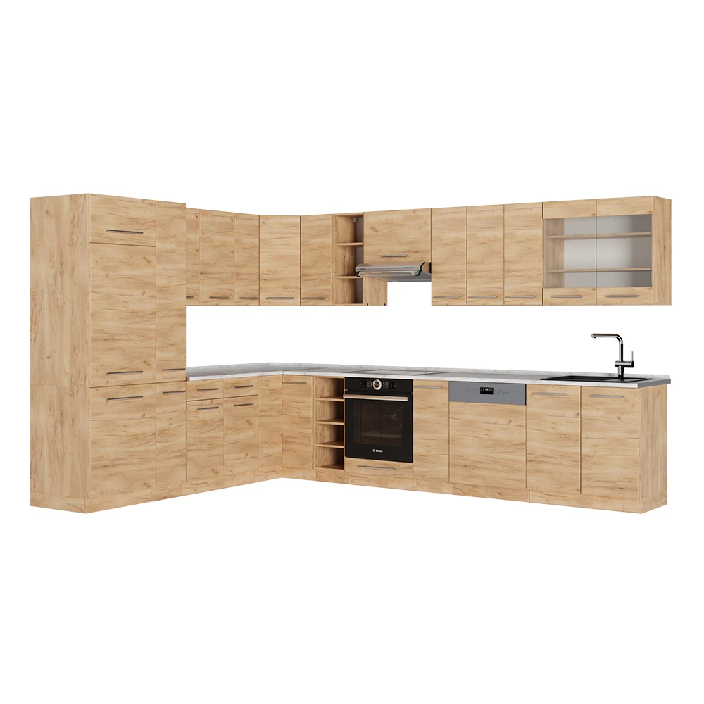 Kuhinja U Obliku Slova L u boji hrast Goldkraft na bijeloj pozadini