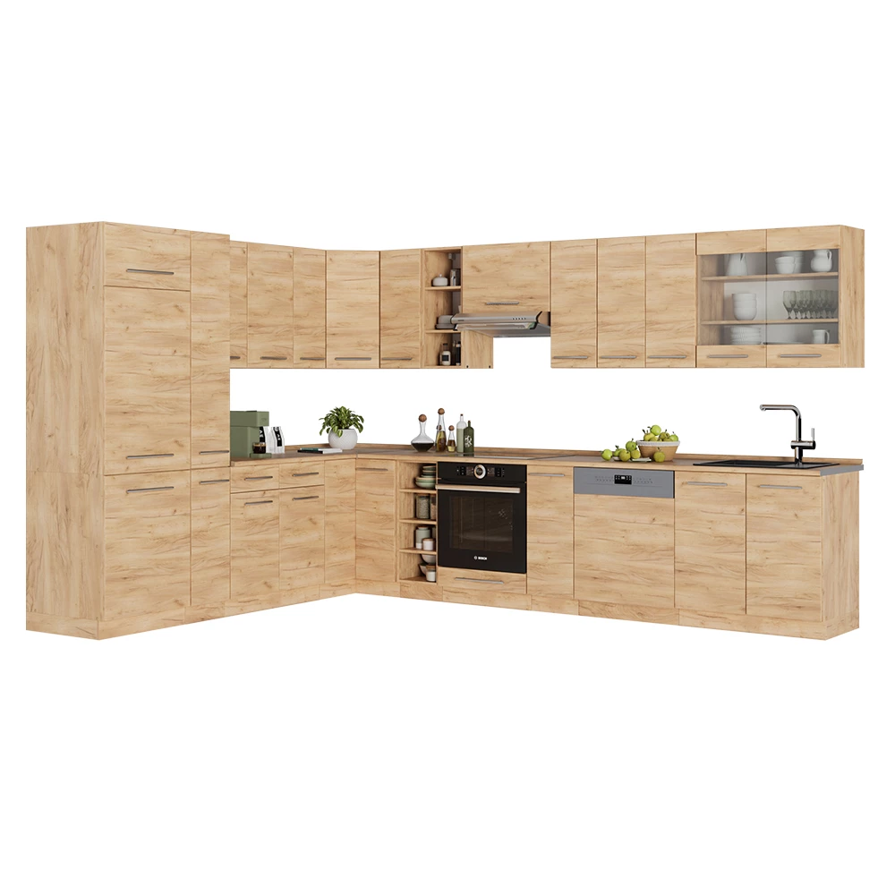 Cuisine En Angle Fame-Line Vicco 257x347 Cm, Chêne Anthracite Haute Brillance - Neuve