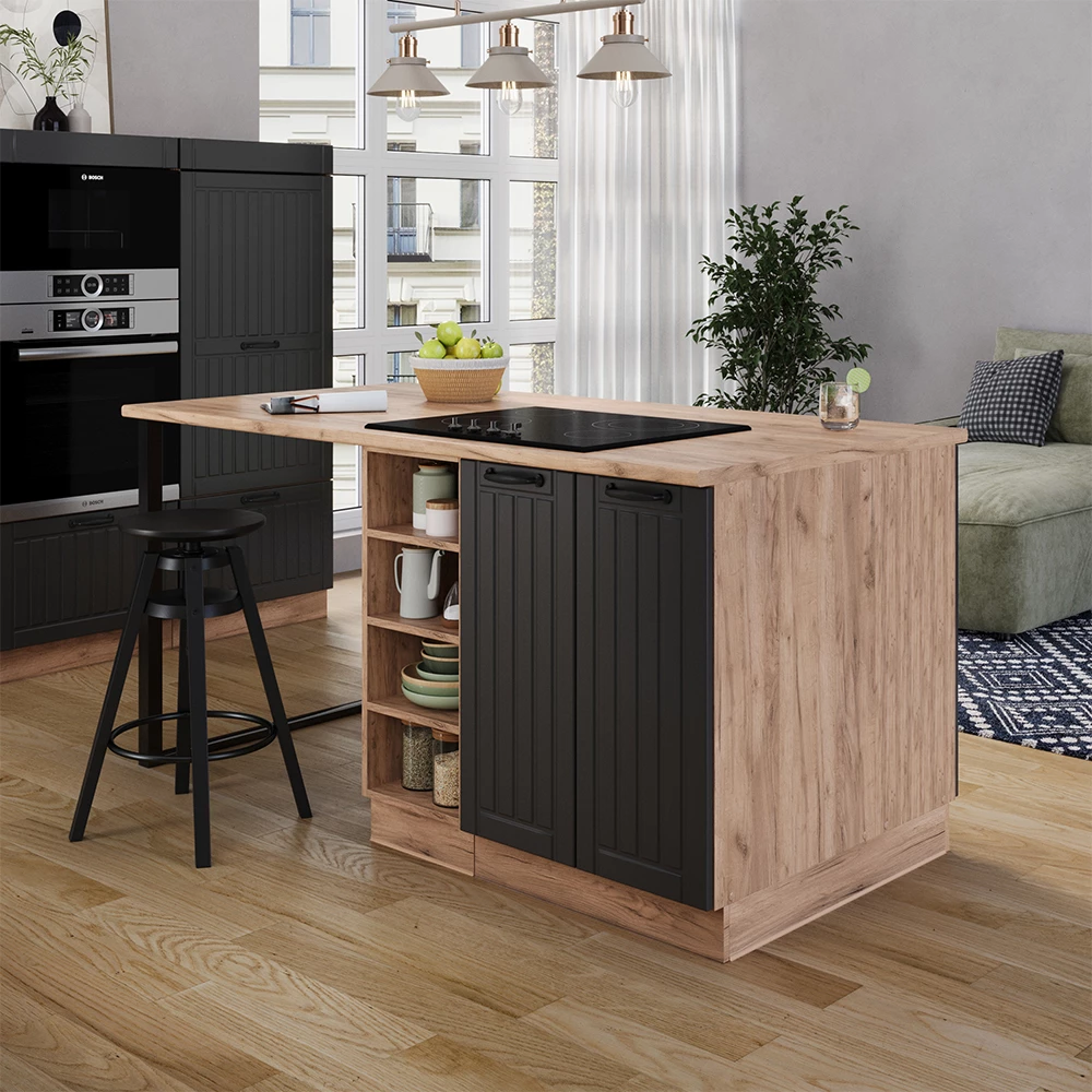 Keukeneiland in Donkergrijs op een witte achtergrond