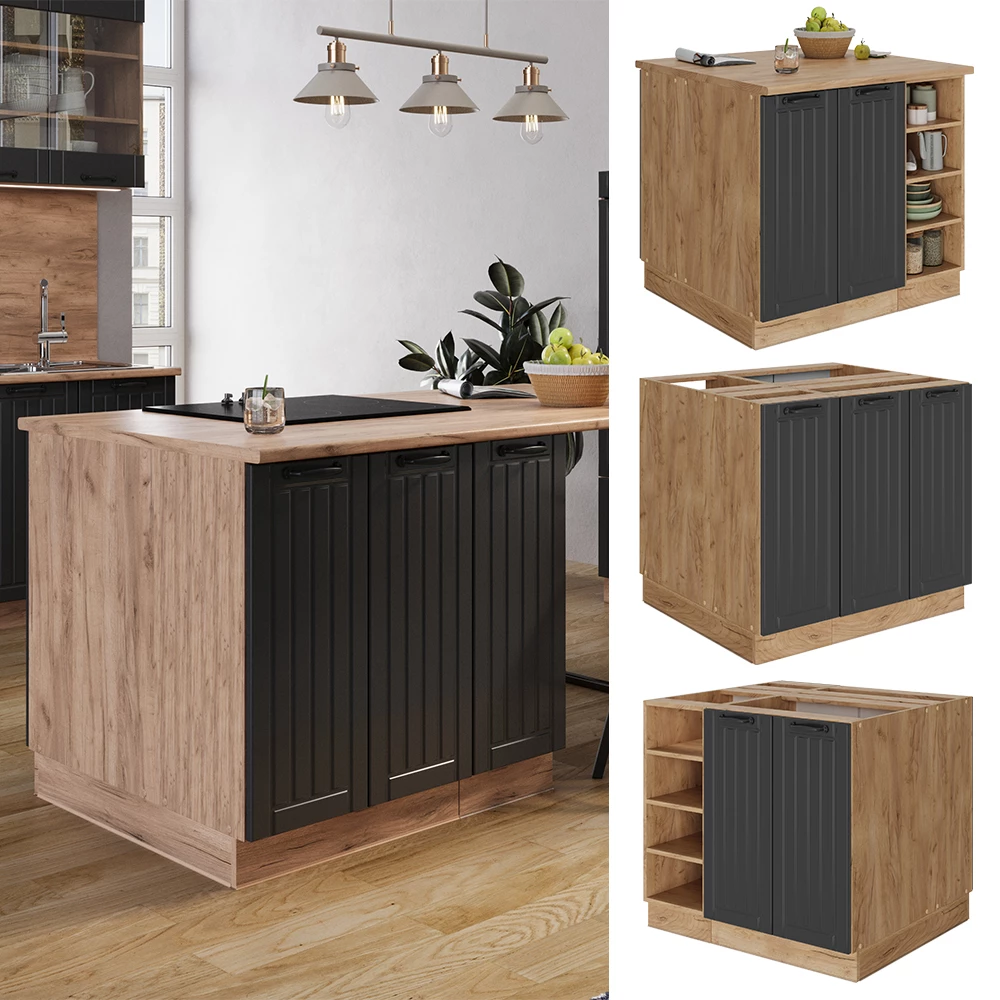 Isola cucina Fame-Line Grigio scuro/Rovere dorato 90 cm Vicco
