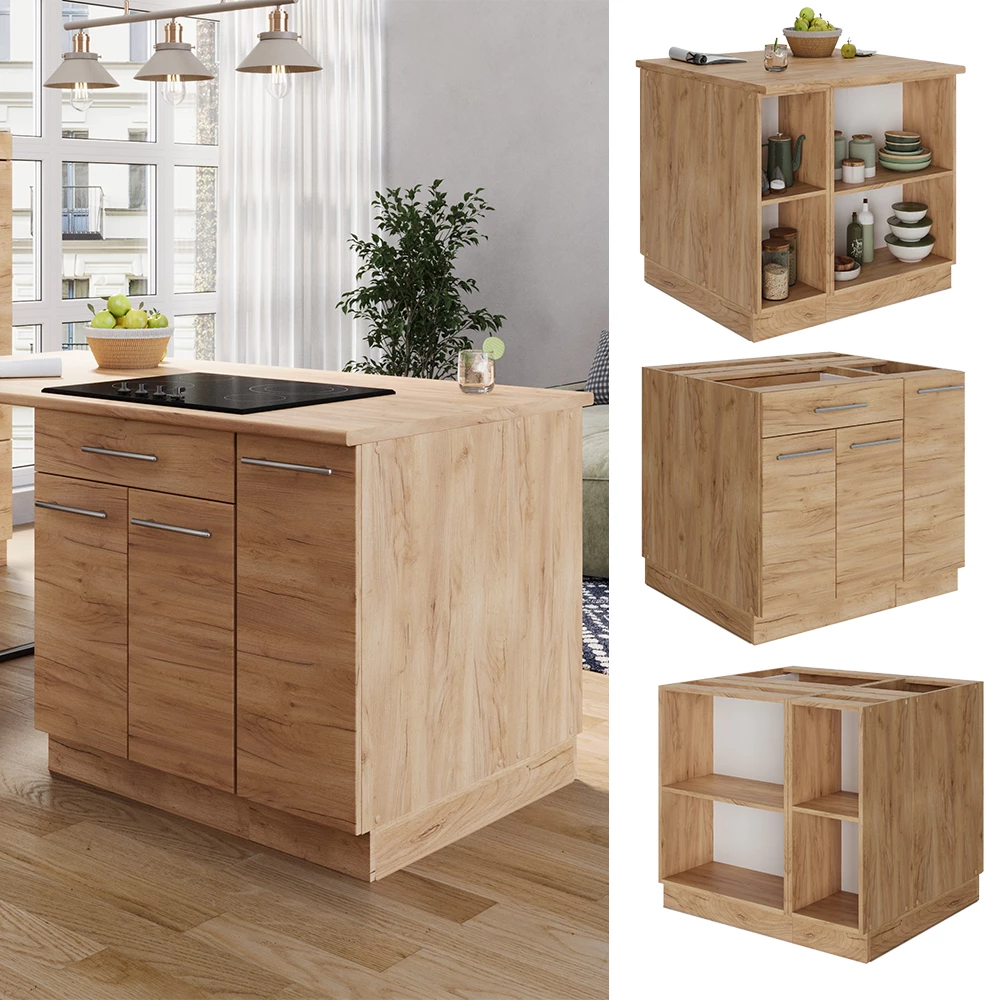 Isola cucina Fame-Line Rovere dorato/Rovere dorato 90 cm con cassetto Vicco