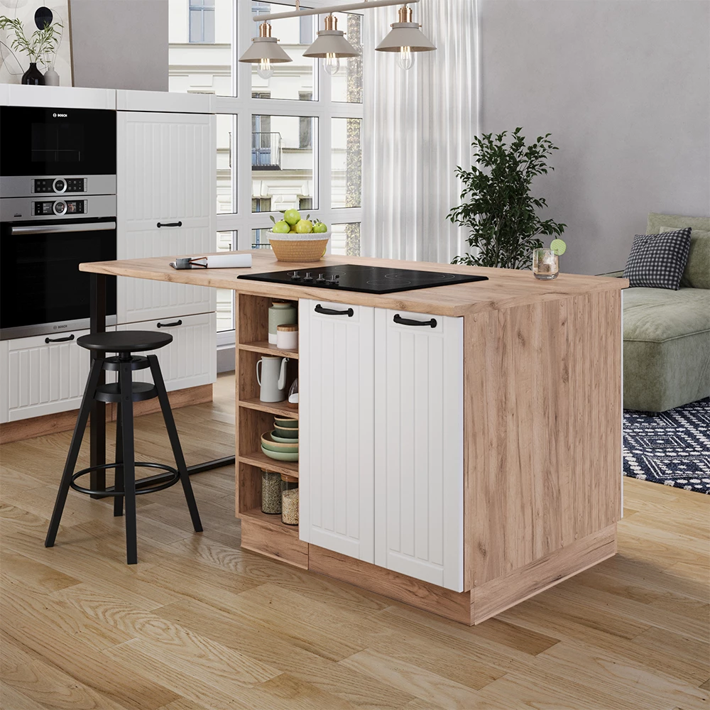 Keittiösaari in Valkoinen maalaistalo on white background