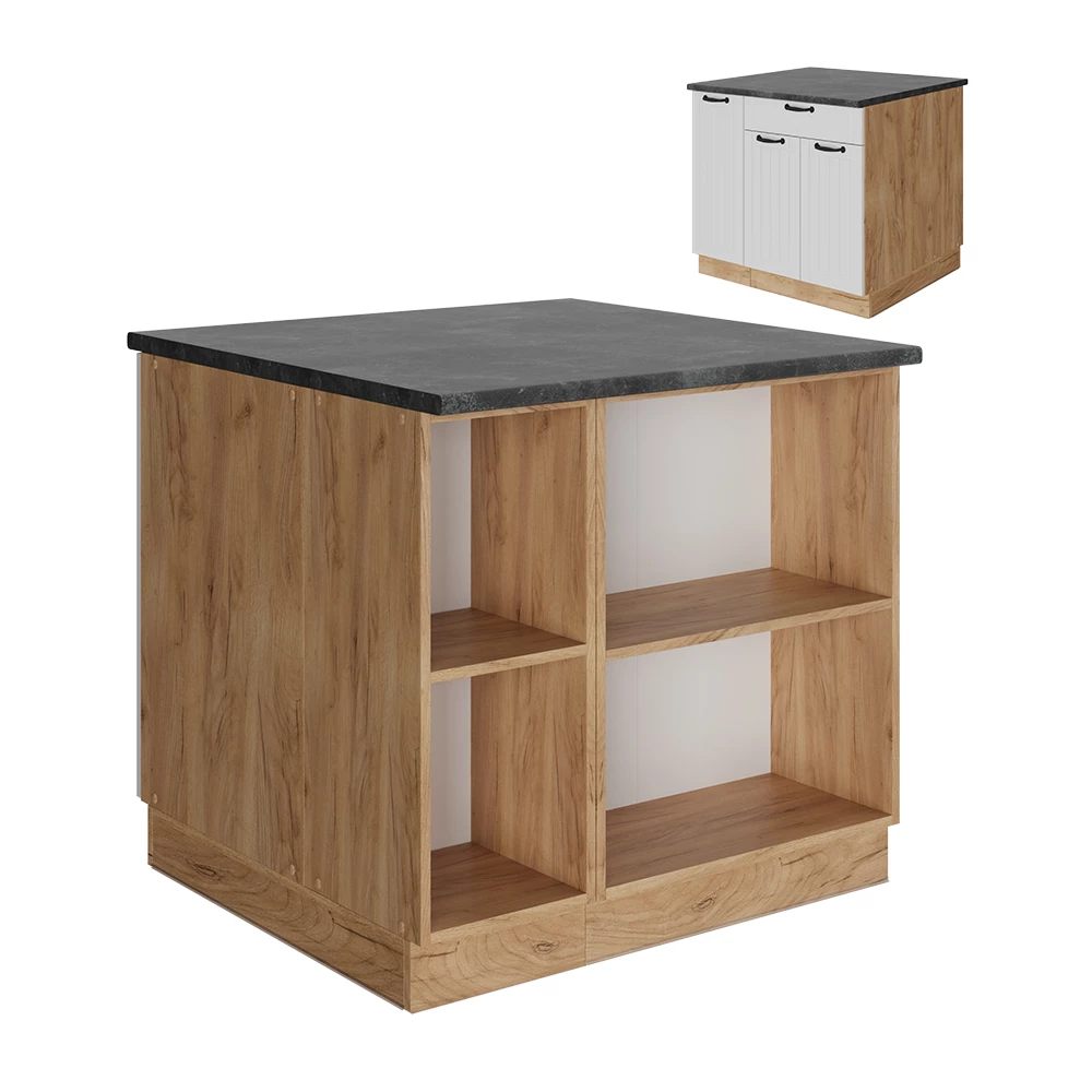 Isla de cocina en Blanco casa de campo sobre fondo blanco