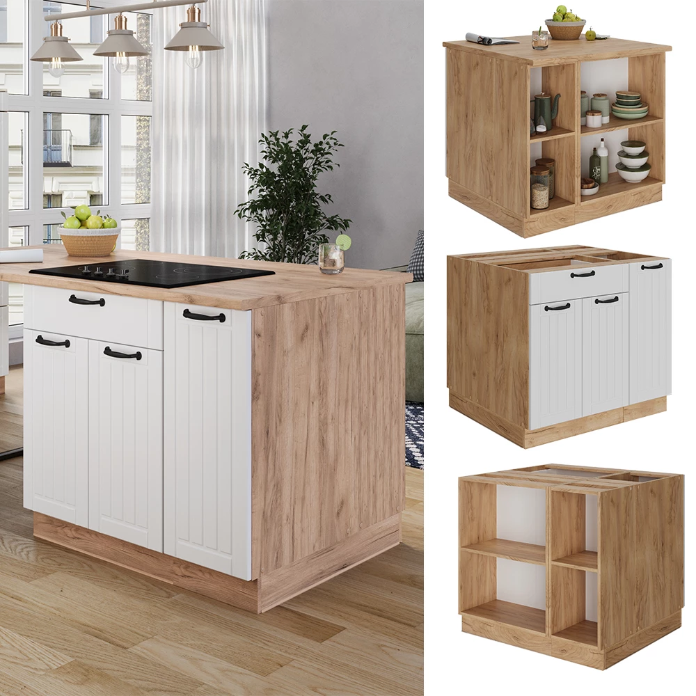Isola cucina Fame-Line Bianco country/Rovere dorato 90 cm con cassetto Vicco