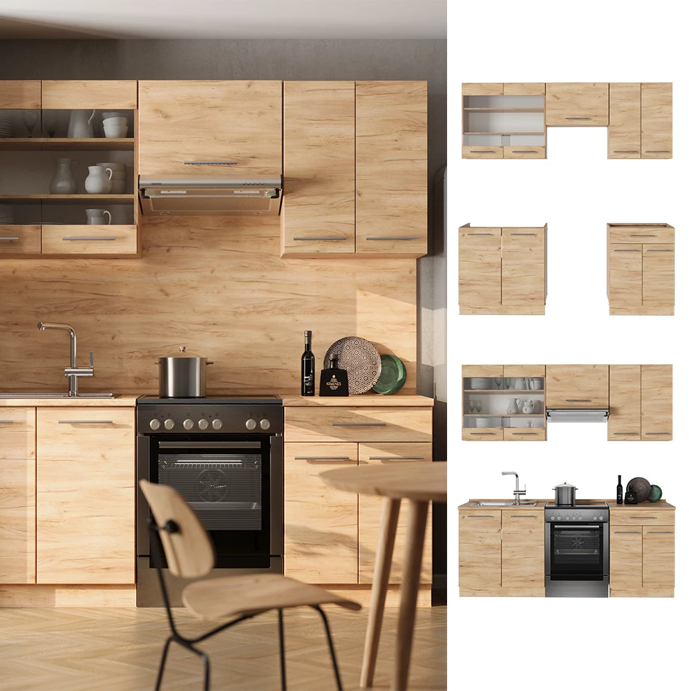 Cuisine Fame-Line Chêne de force doré 200cm , PT Marbre Vicco