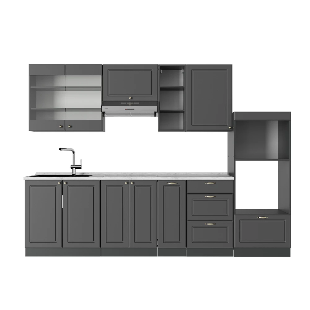 Cucina componibile in Landhaus antrazit-oro on white background