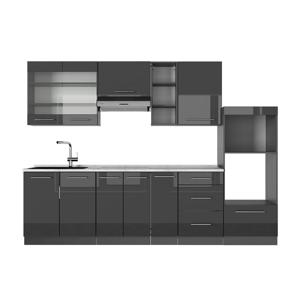 Cuisine en Anthracite Haute brillance sur fond blanc